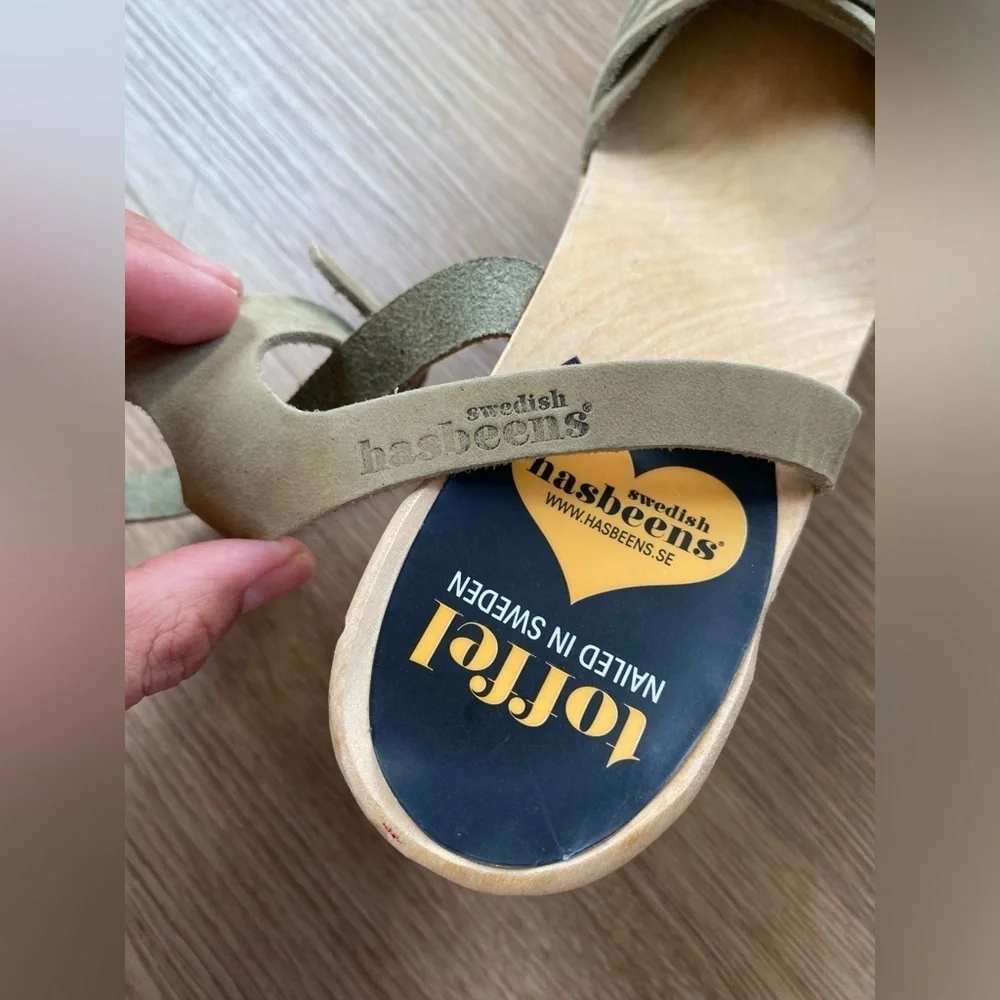 Swedish Hasbeens Olive Green Ankle Strap Sandal size 6/36